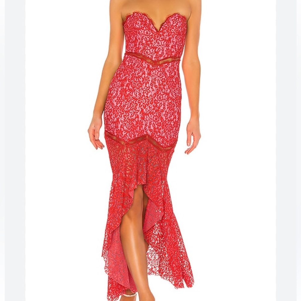 Lovers + Friends Red Lace High Low Dress